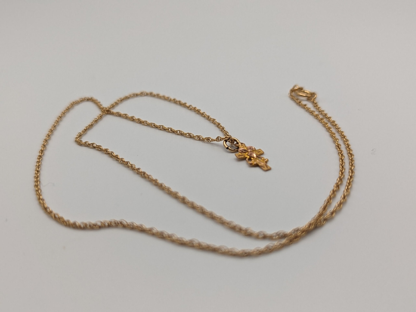 10k 12k Black Hills Gold Pendant w 14k GF Chain BHG Leaf & Vine Cross Pendant