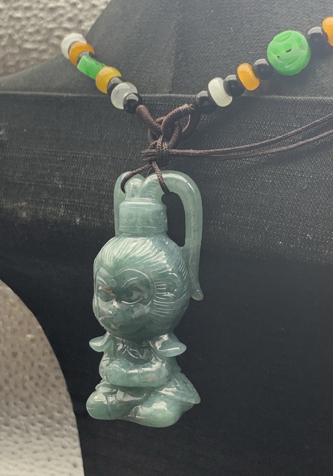 Video Certified Natural A Jade jadeite Display Cartoon Monkey Necklace 420527
