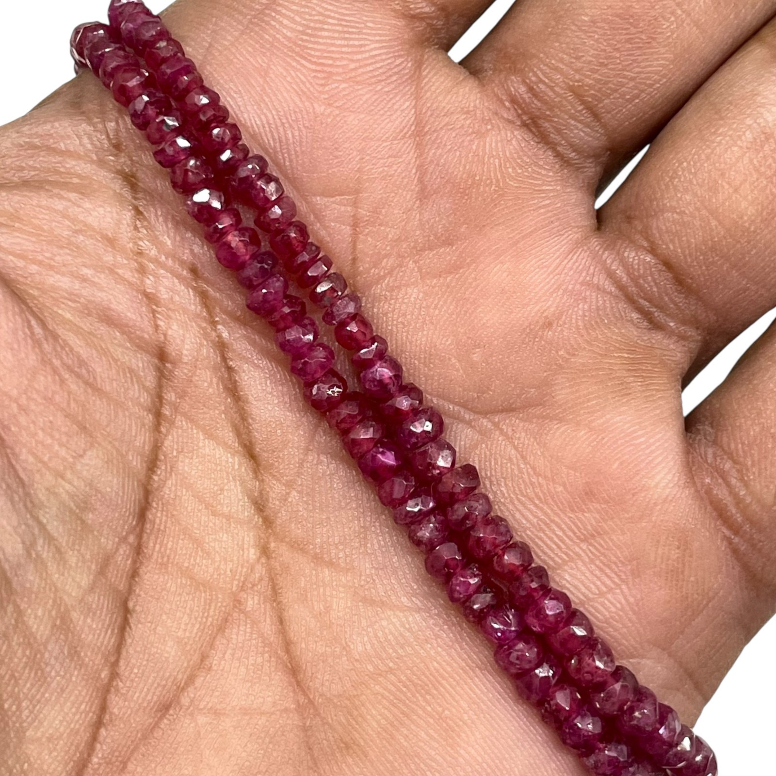 18″ Natural Ruby Necklace 2.5-5mm Sparkling Red Faceted Beads 925 Silver Clasp