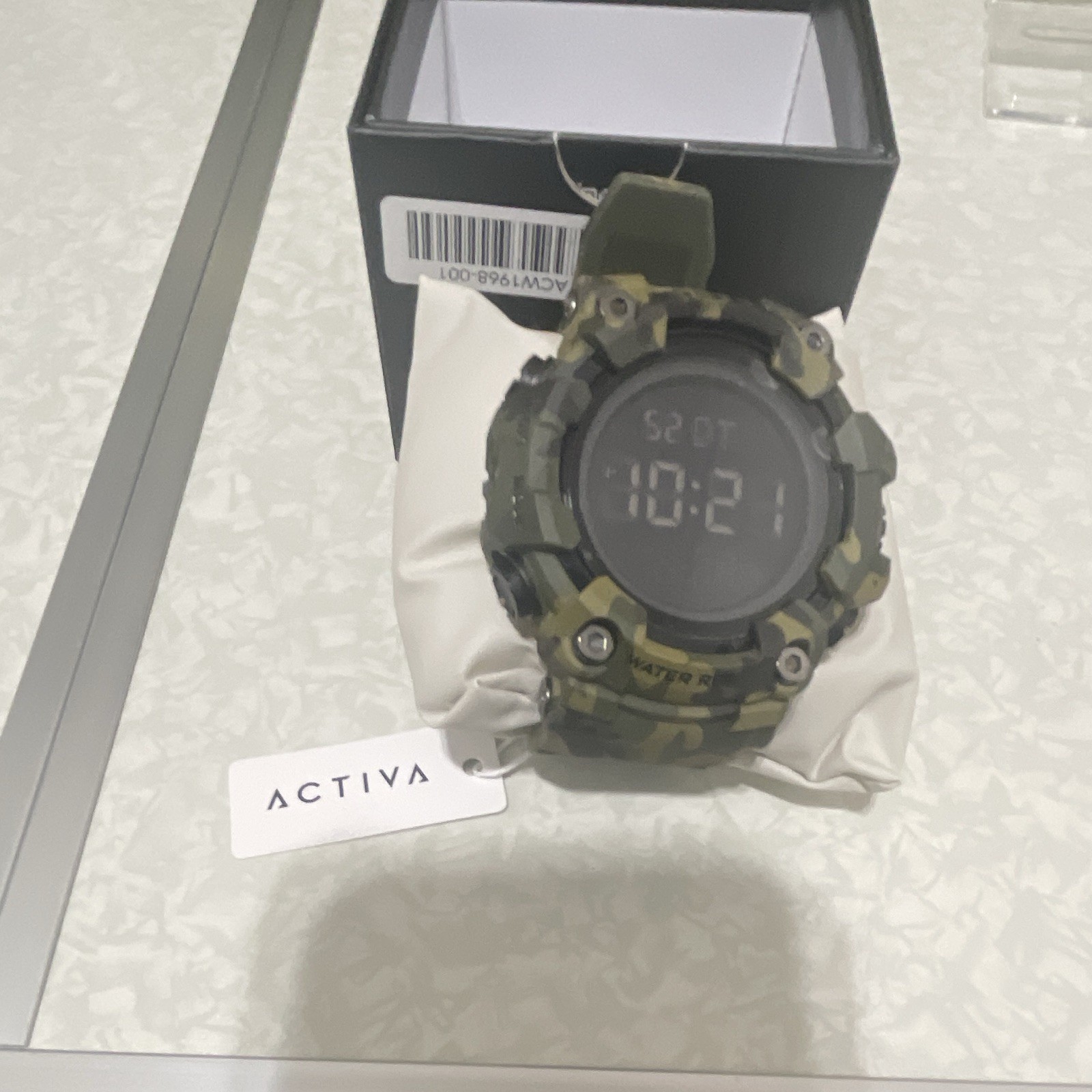 Activa Men’s Sport Quartz Digital LCD Camo Dial Green Resin/Rubber Strap Box