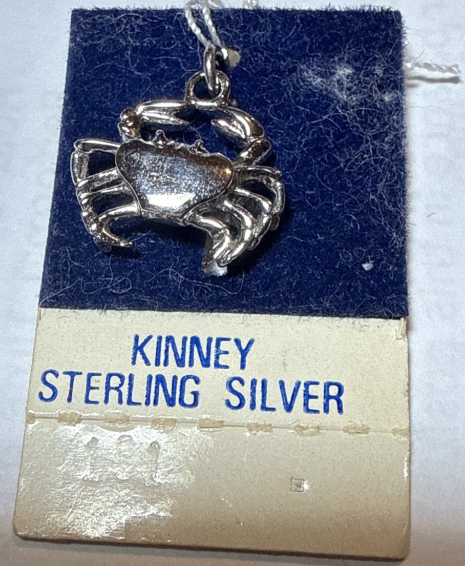 Vintage Sterling Silver Signed 925 Crab Pendant Charm Kinney Co. New 1/2 “ 60’s