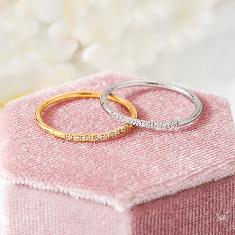 CZ Ring 1mm Thin Round Zircon Gold Tone Stackable Engagement Women Jewelry