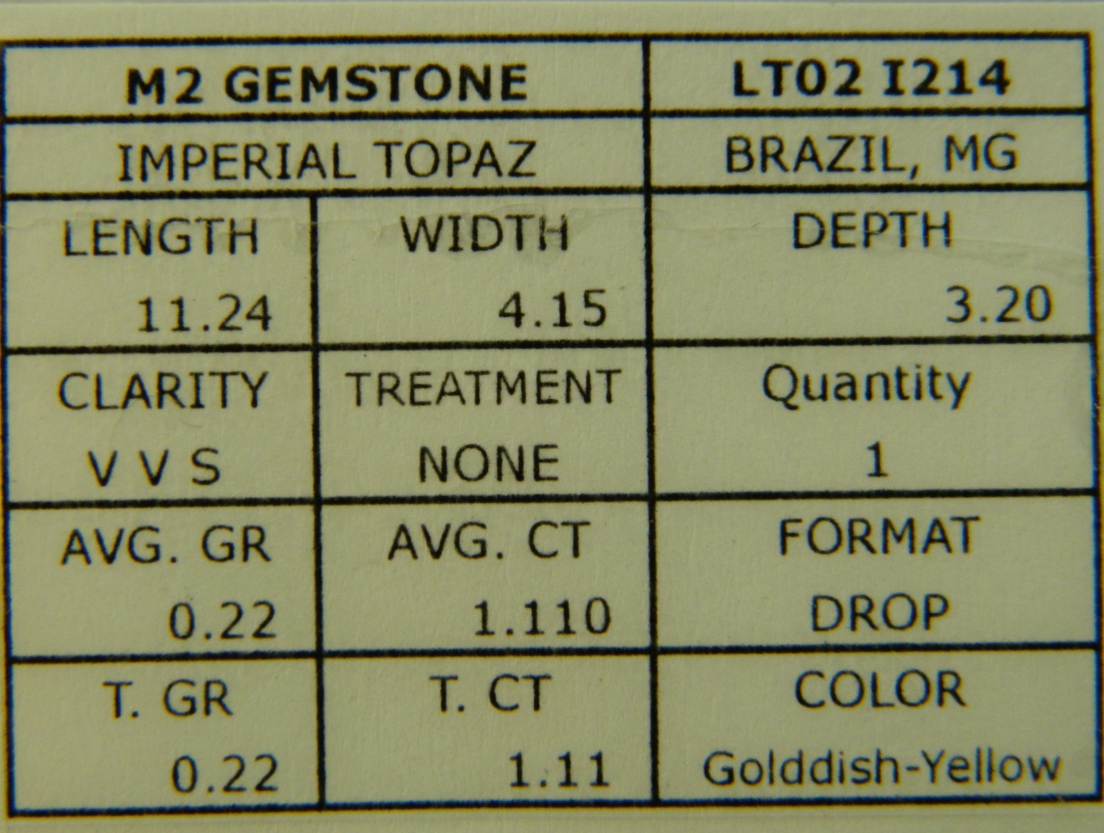 Imperial Topaz 1.11 Ct Clarity VVS Pear Cut Natural Golden Brazil I214