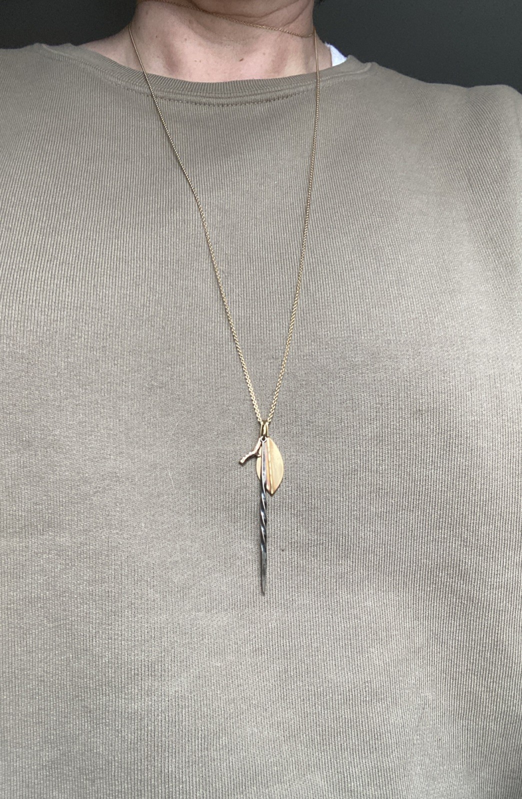 Sarah McGuire Studio Gold Long Necklace with Three Mixed Metal Pendants