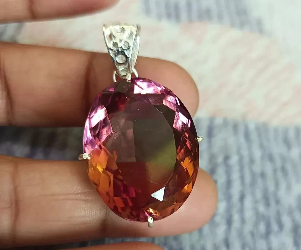 Certified 55.60 Ct+ Natural Zultanite 7 Color Loose Gemstone 925 Silver Pendant
