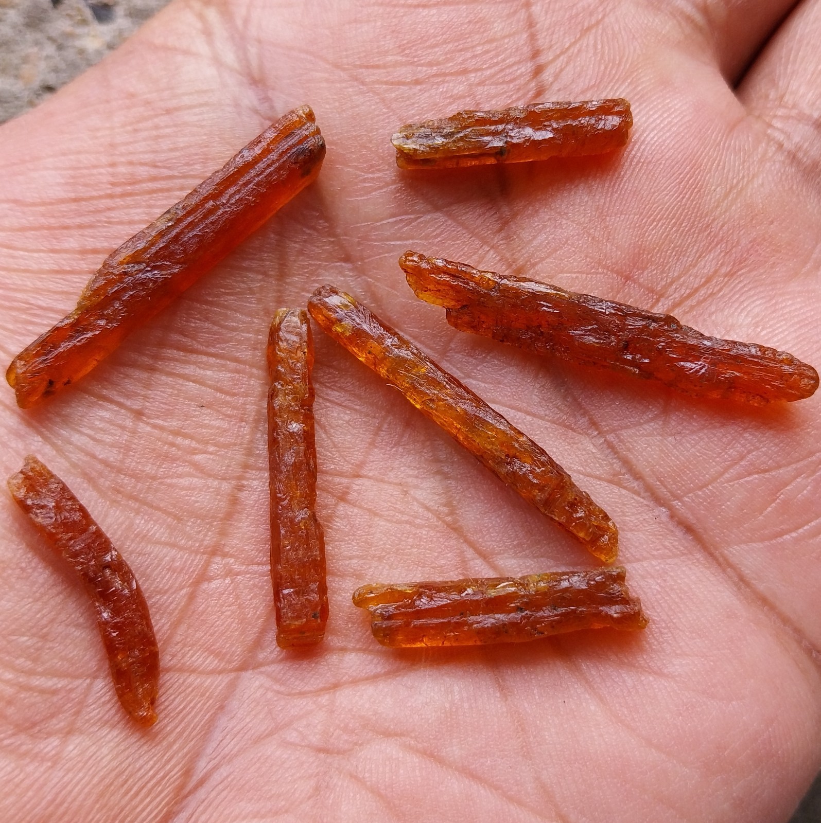 31 Carat 17 to 35 MM Natural Orange Kyanite Crystal Raw Rough Pencil 9 Piece Lot