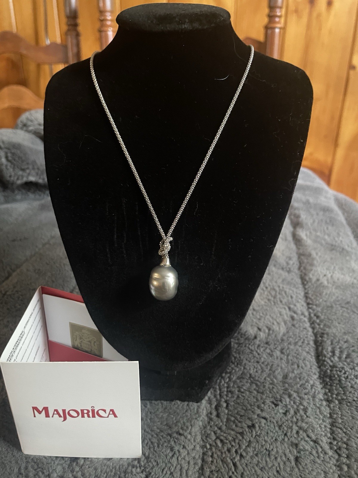 Majorica Gray Simulated Baroque Pearl Pendant Snake Chain Necklace Lobster
