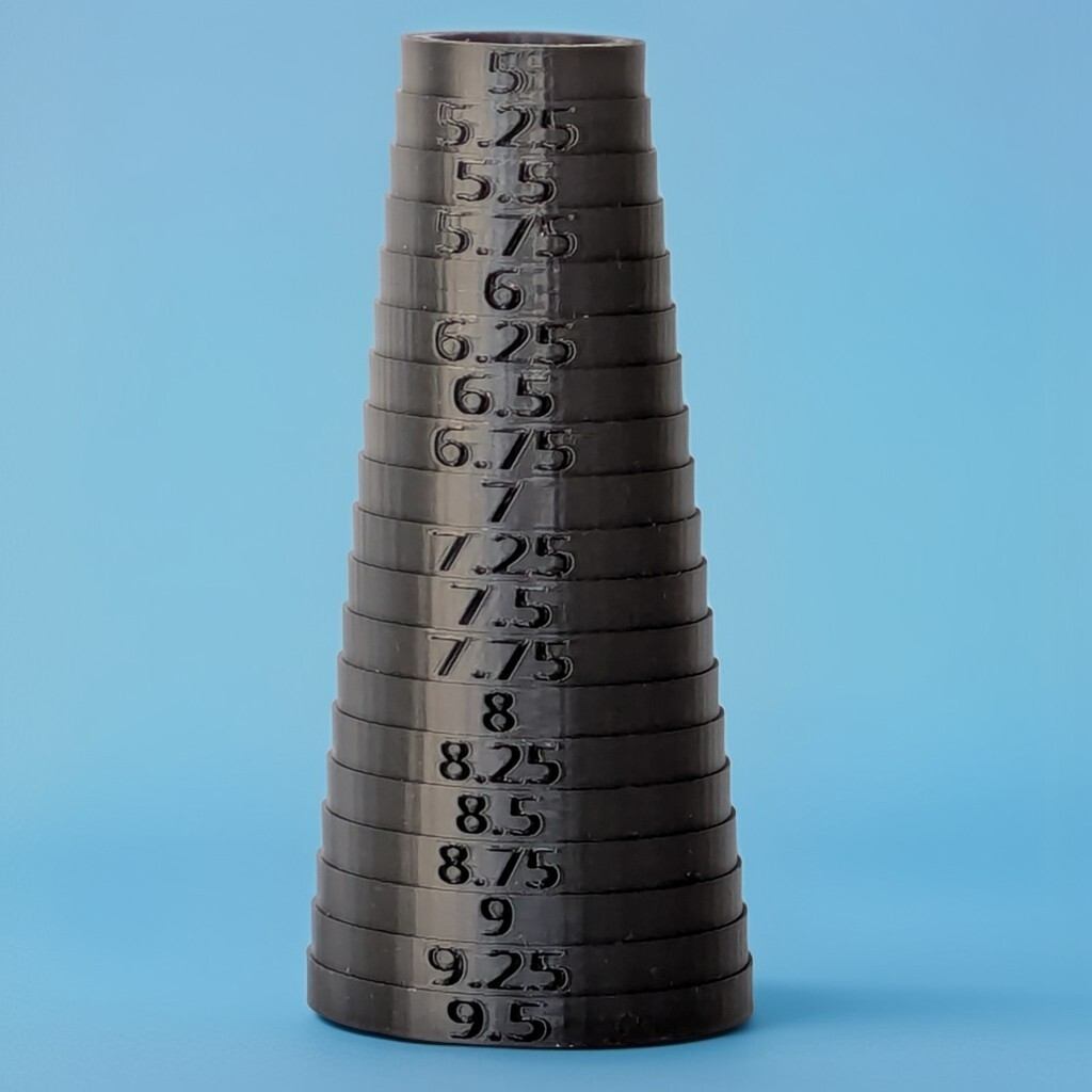 Bracelet Sizer Mandrel Quarter Sizes (Oval – Aspect Ratio of Human Wrist)