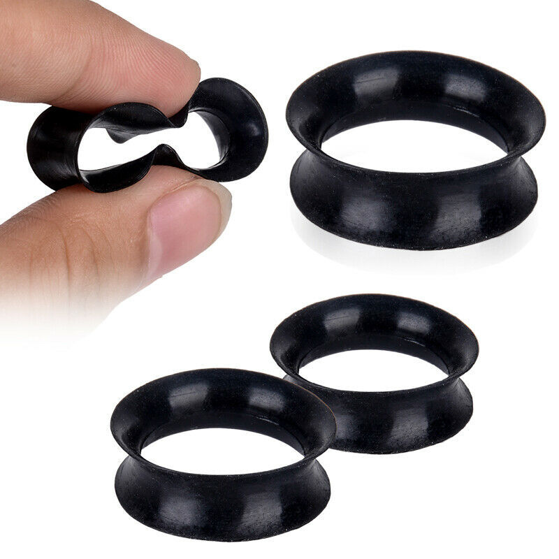 Pair of Silicone Soft Ear Tunnels Earskin Double Flared Ear Gauges Plugs Earlets