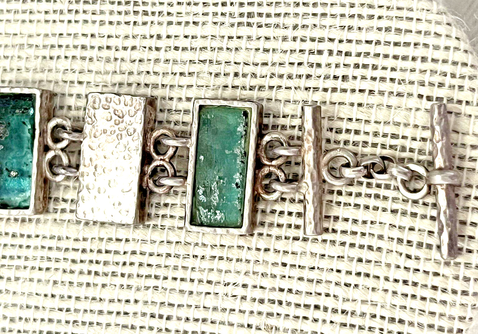 Roman Period Glass Fragments 200 B.C Set in 925 Silver Bracelet Vintage 2001