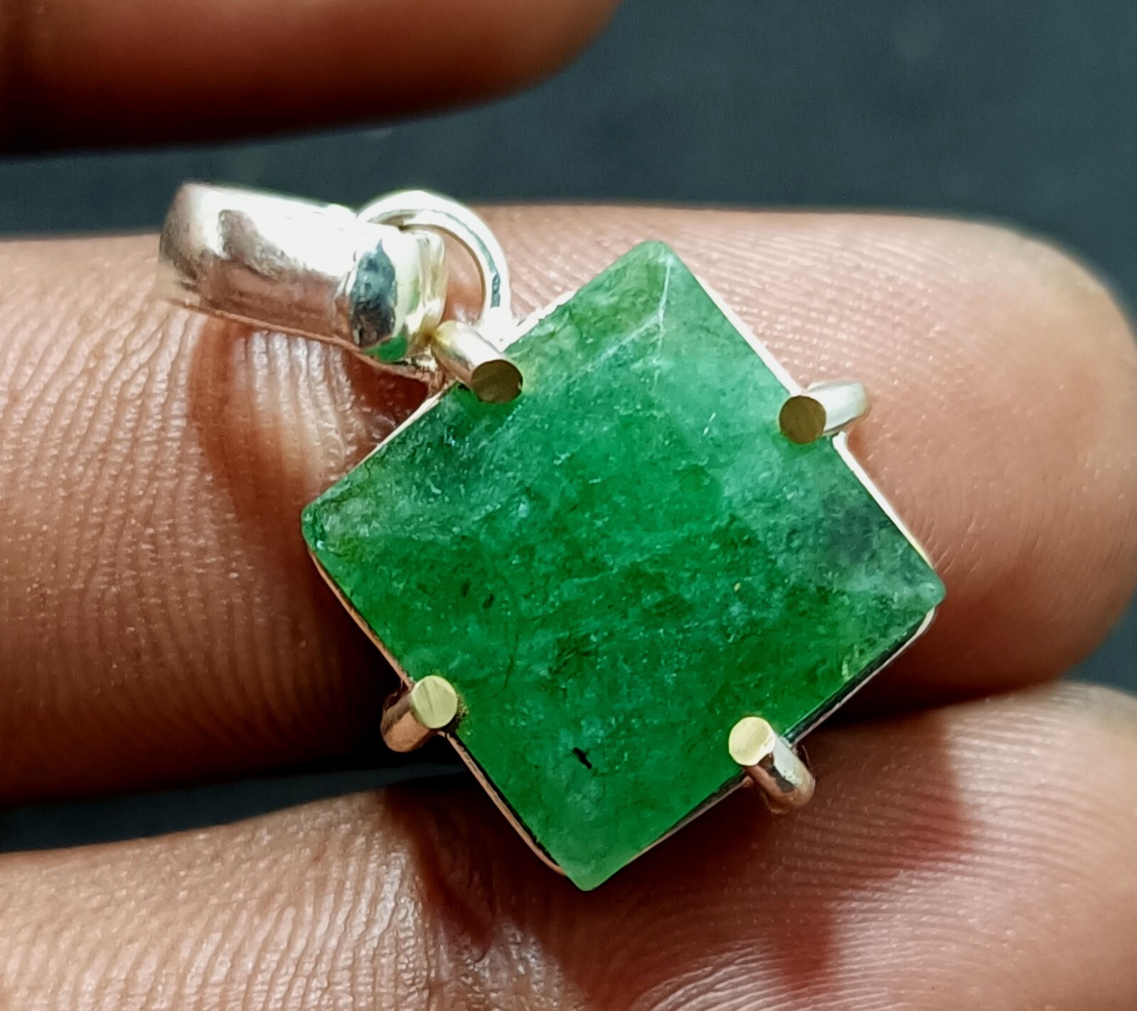 Certified 22.95 Ct Natural Emerald 925 Solid Silver Asscher Cut Pendant Gemstone