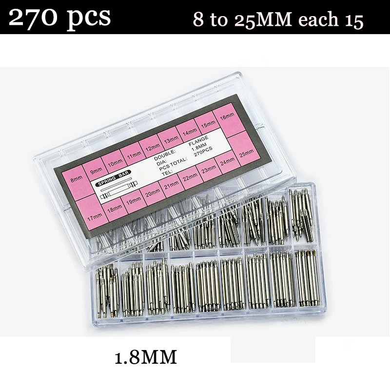 360pcs Watch PINS SPRING BARS Band Strap Link 8-25mm Repair Kit Stainless