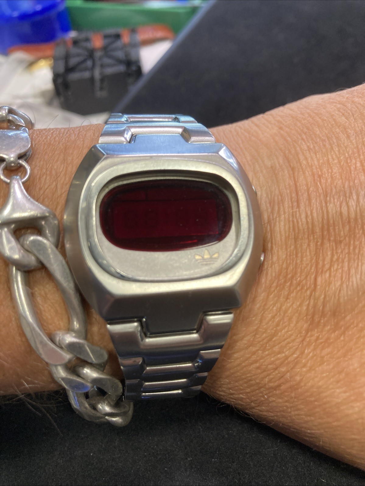 Adidas HSD 601 LED Watch silver steel digital red 70s 80s retro