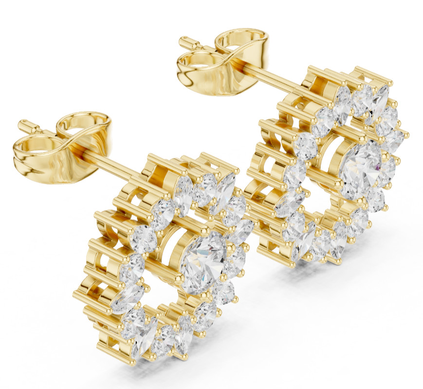 Certified VVS1 D Natural Diamond Flora Cosmos Halo Stud Earrings 14k Gold Over