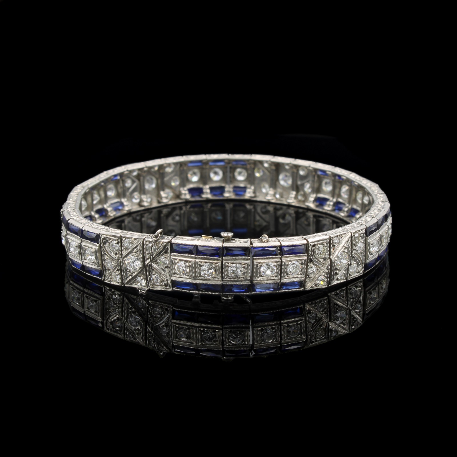 Art Deco 950 Platinum & 4ctw Diamond Die Struck 6.75in Link Bracelet #E233-1H