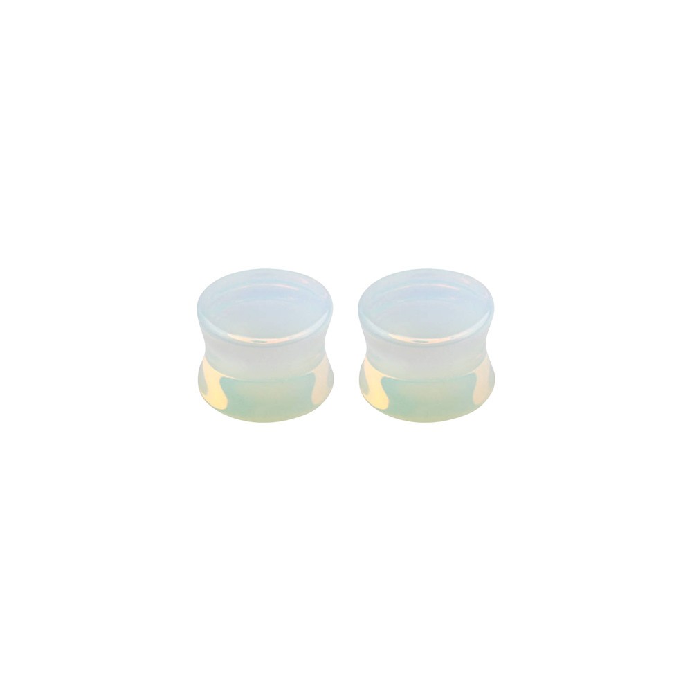 Real Moonstone Double Flare Concave Tunnels Ear Gauges Plugs Piercing Pair