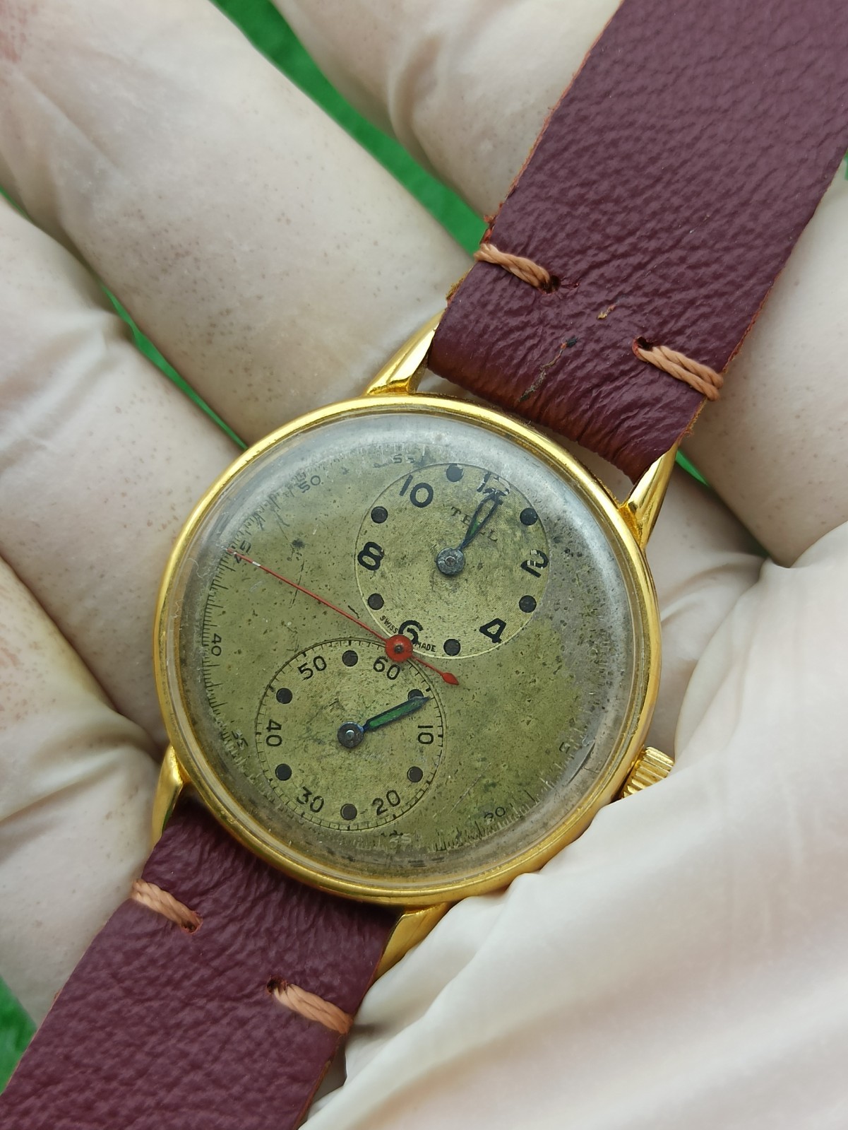 Vintage TELL Swiss Doctors Watch Duo Dial Manual Wind 1940s Gold Plated RUNNING