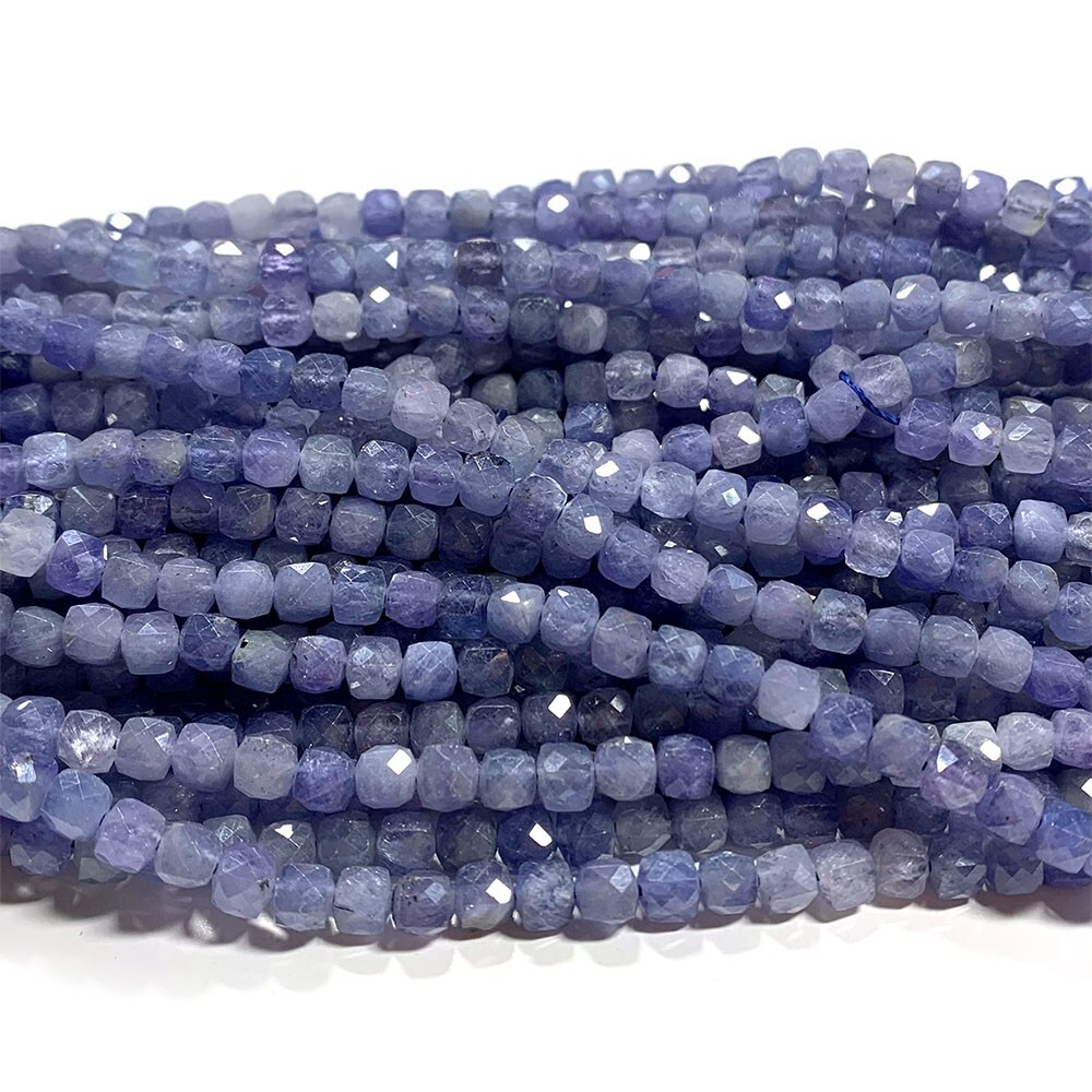 Natural Stone Genuine Blue Purple Tanzanite Irregular Cube Faceted Loose Beads