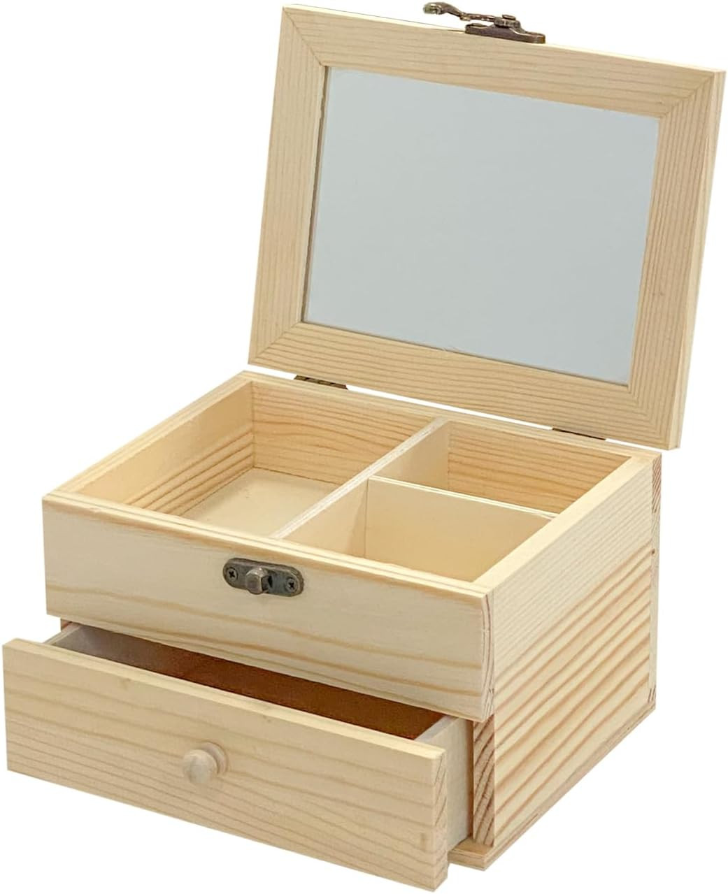3 Pack Unfinished Wooden Jewelry Box (6X4.7X4 In) Natrural Wood Surface Chest wi