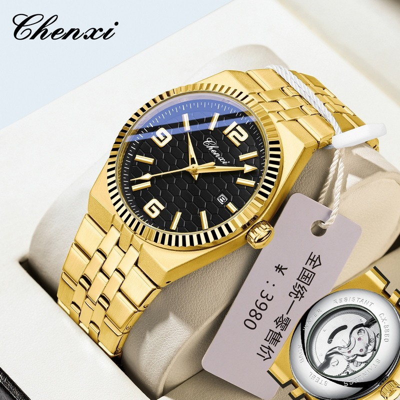 CHENXI Men’s Gold Luminous Calendar Casual Business Automatic Mechanical Watch