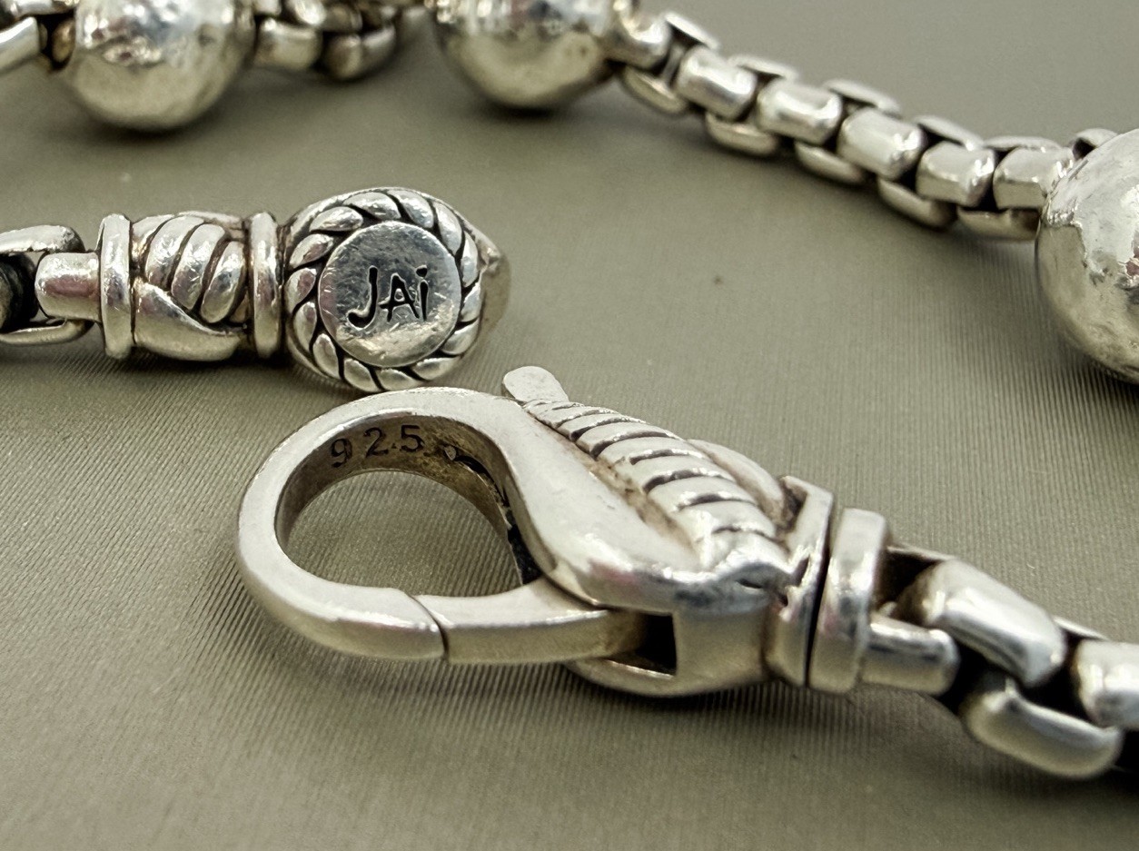 JAI John Hardy 925 SterlingSilver Hammered Ball Station BoxChain Bracelet 8” 15g