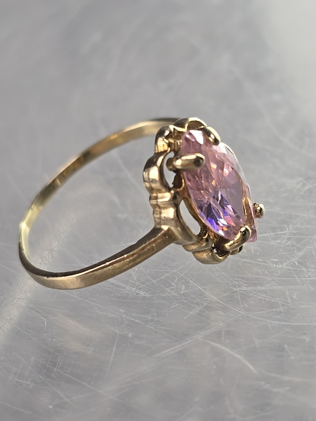 Pink Ice Marquise Solitaire Stamped 417m Size 8.5