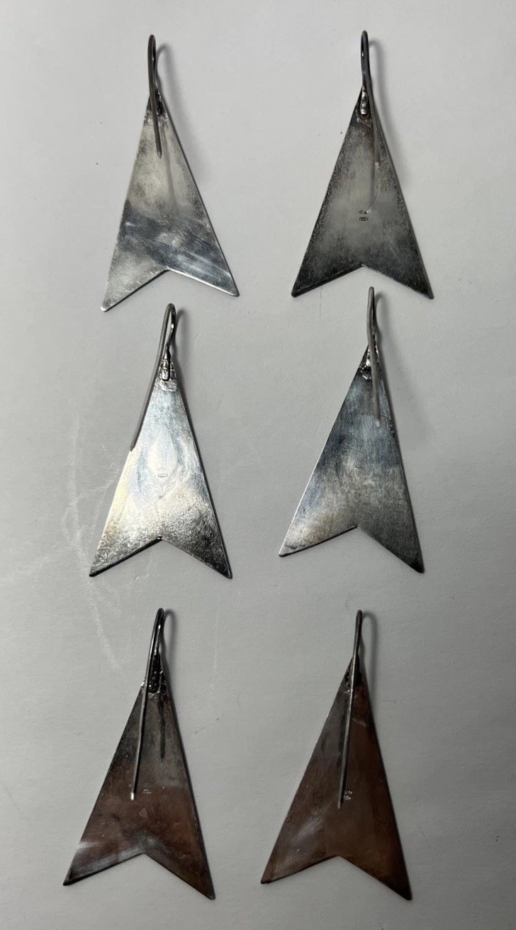 VTG (1 Pair) Sterling Silver 925 & 750 (18K) Gold Shape Pattern Hook Earrings