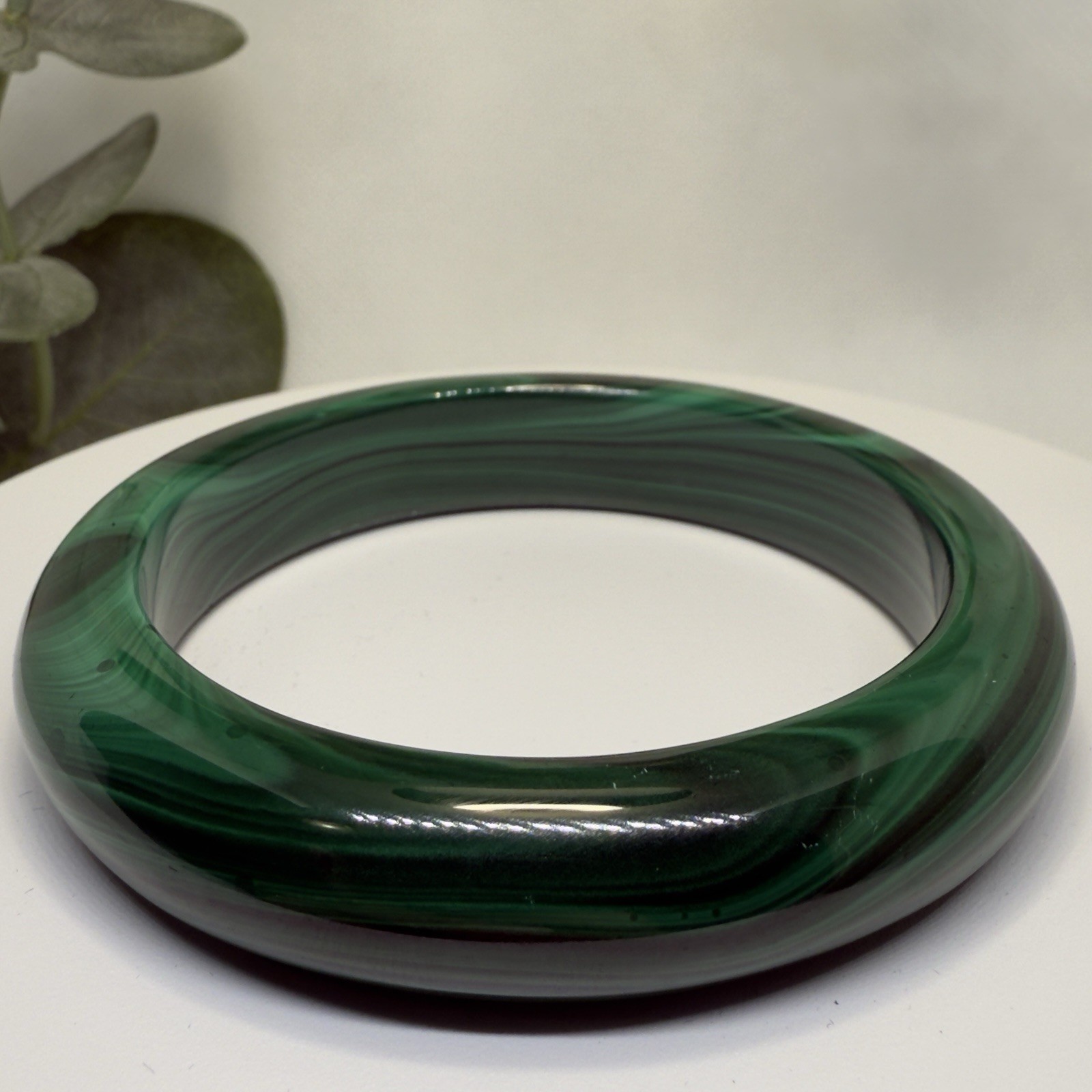 Malachite Hard Bangle Size: 58.7MM Width: 13.4MM