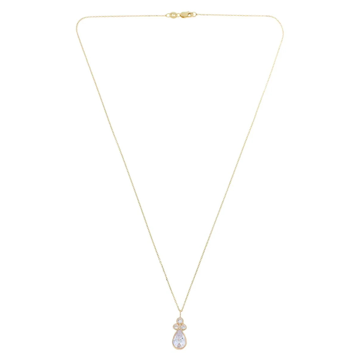 Absolute 10K Yellow Gold Cluster Round & Pear Pendant with Chain, 18″