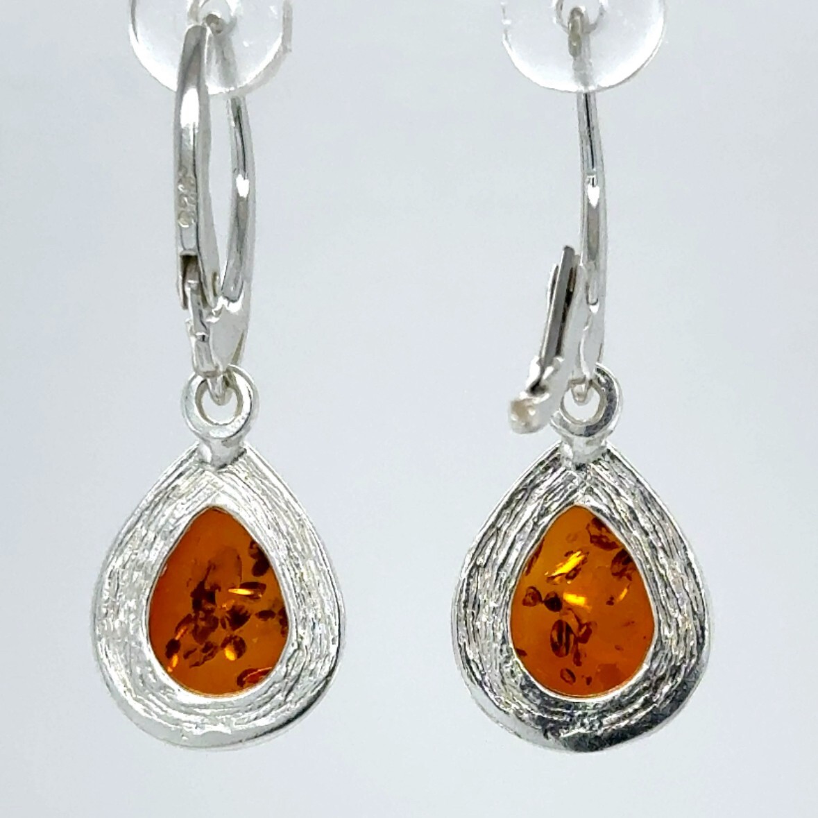 Cognac / Brown BALTIC AMBER Drop Leveback Earrings 925 STERLING SILVER #1654