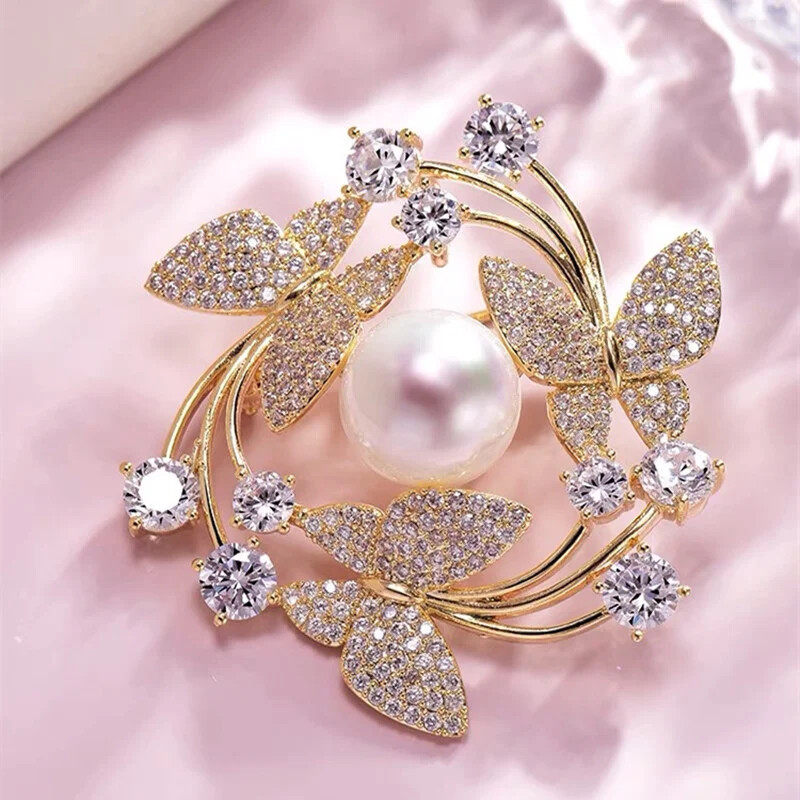 Butterfly Wreath Brooch Fashion Jewelry Suit Pin Gemstone Inlaid Generous Brooch