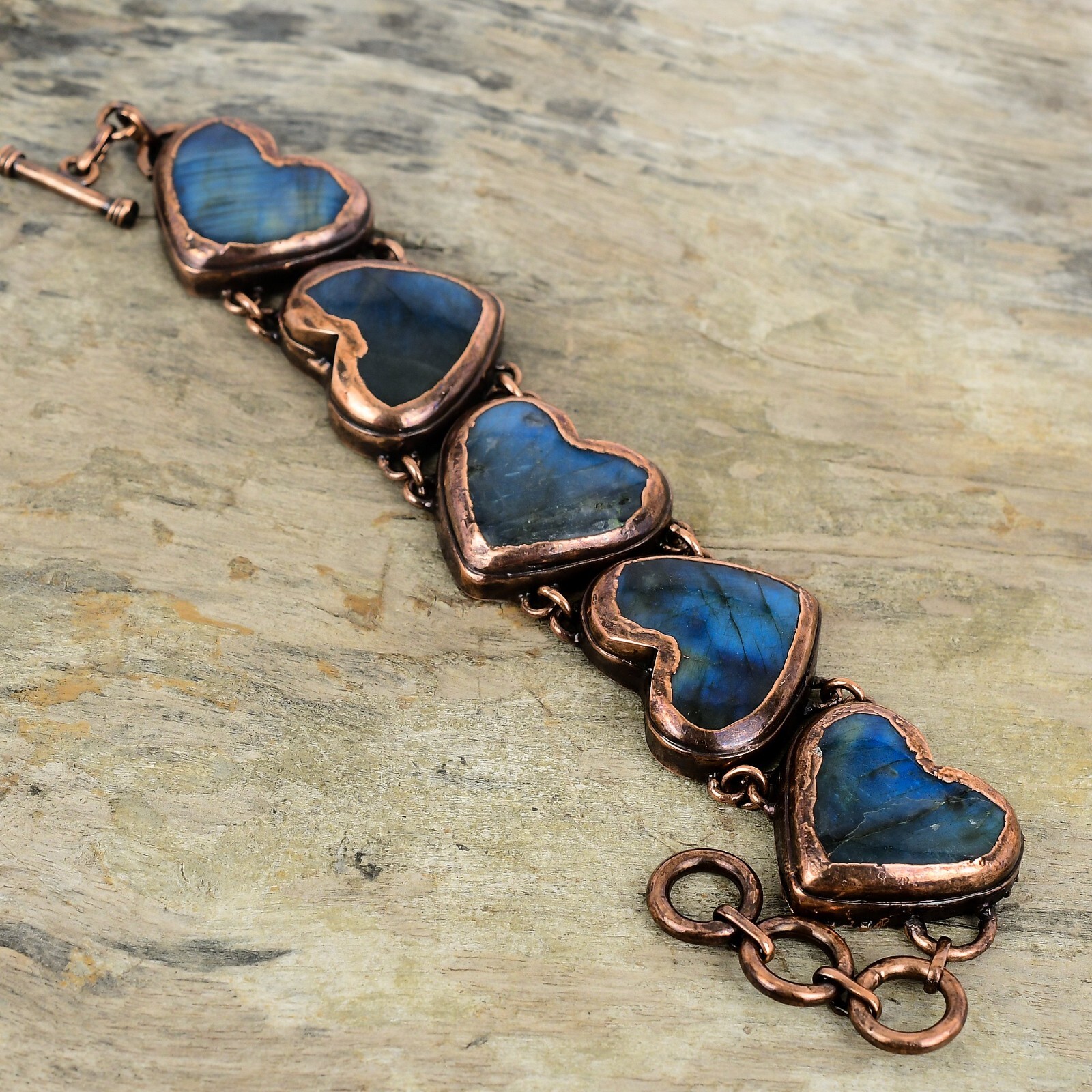 Labradorite Copper Gift For Love Electroformed Chain Adjustable Bracelet 9.0″
