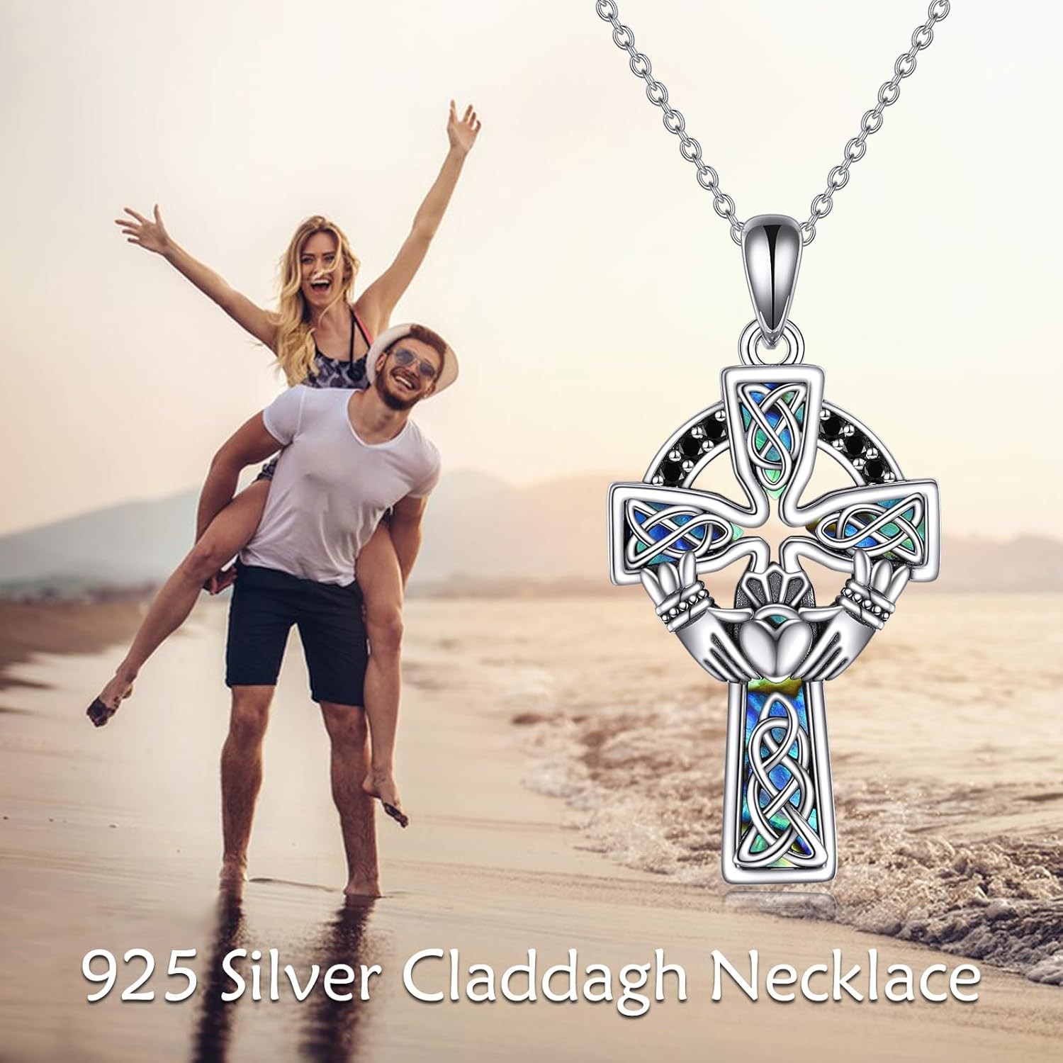 Celtic Cross Claddagh Necklace 925 Sterling Silver Pendant Gifts Men Women 18″