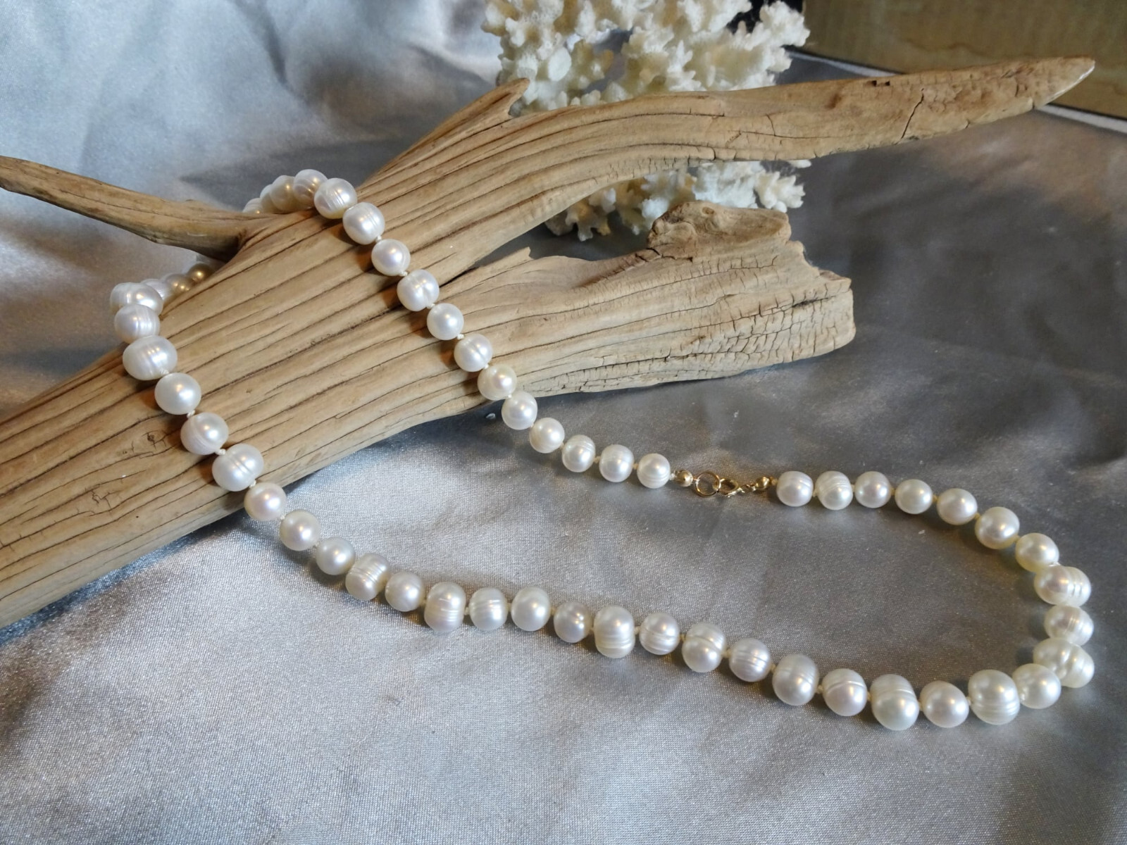19 1/2″ Hand Crafted GF Clasp Knotted Freshwater Pearl Necklace Potato N27 DNG