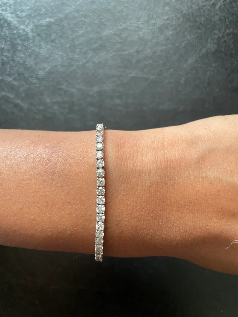 Round Lab Grown Diamond Elegant Women’s Tennis Bracelet For Gift 14K White Gold