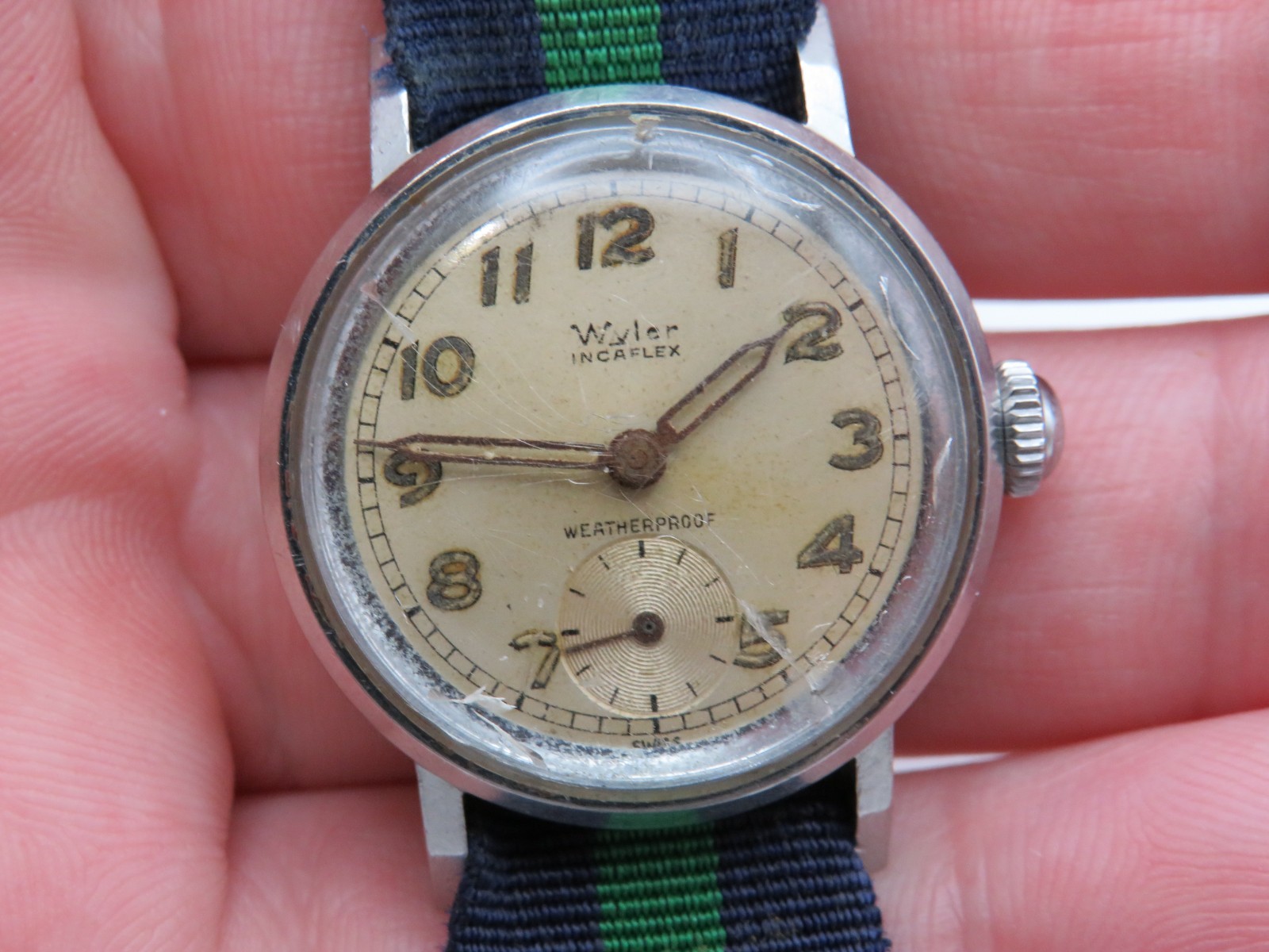 Vintage men’s military wristwatch Wyler Incaflex Waterproof running