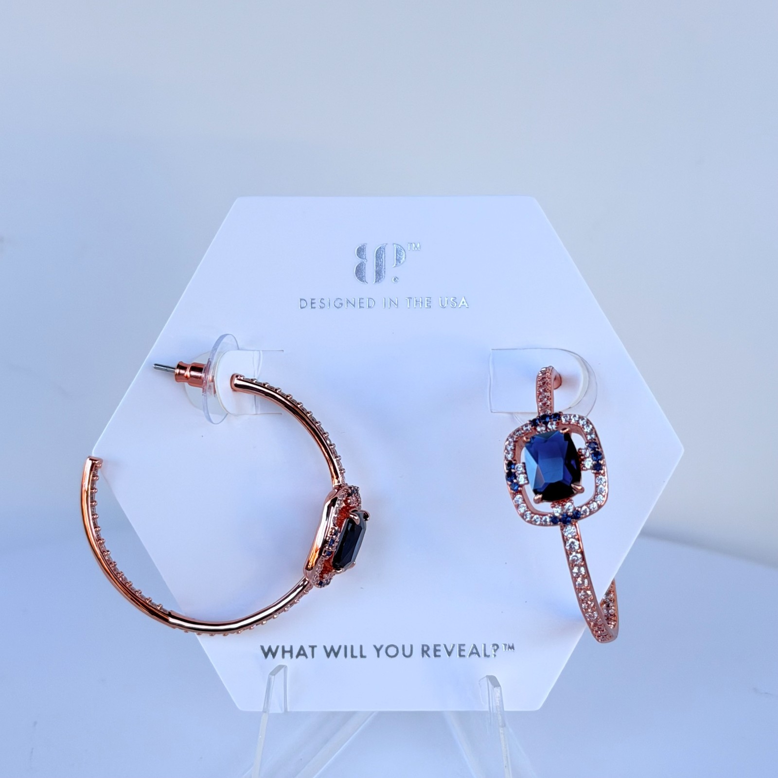 Bomb Party September Earrings “More Than Myth” Lab Created Sapphire on Rose Gold