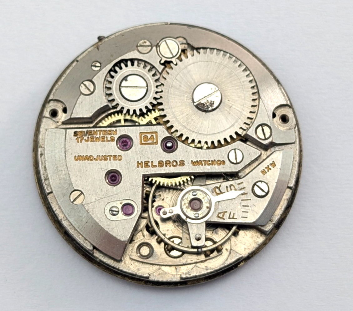 HELBROS Riveria 84 17j Mechanical Watch Movement Vintage Men’s 27mm PARTS REPAIR