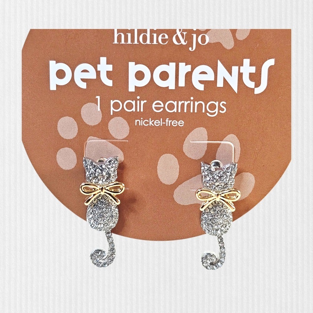 Sparkly Cat Drop Earrings whimsical Hildie & Jo Nickel Free NWT