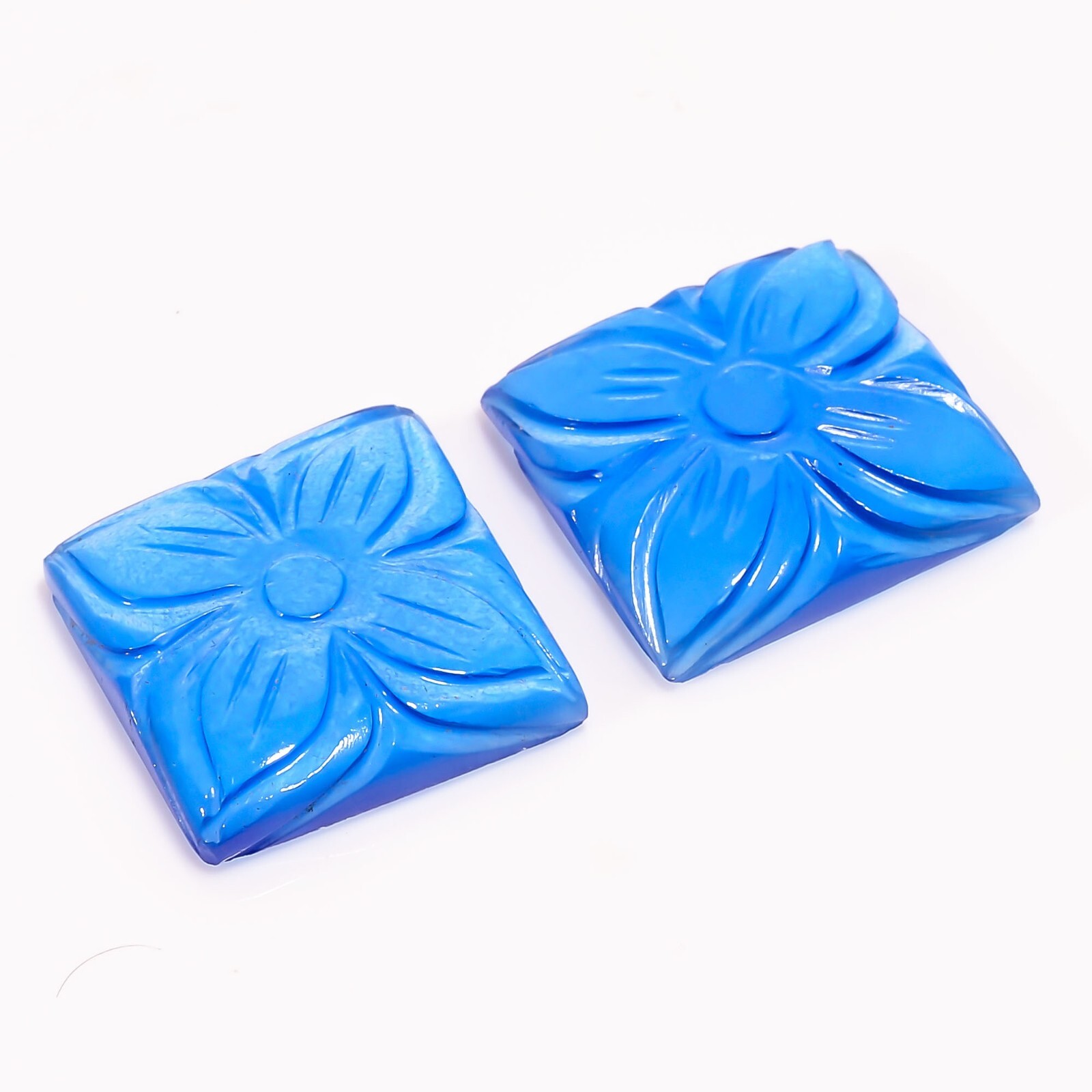 58.85 Ct. Blue Hydro Quartz Square Carved Gemstone 22X22 23X21 mm 2 Pcs A-2859