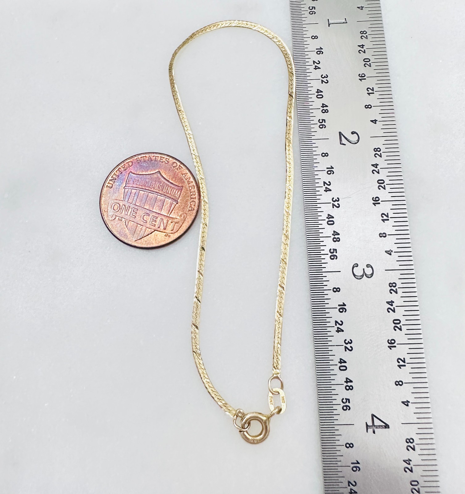 Solid 14K Yellow Gold Thin Herringbone Link Chain Bracelet, 1.3mm, 7 1/8″, .8g