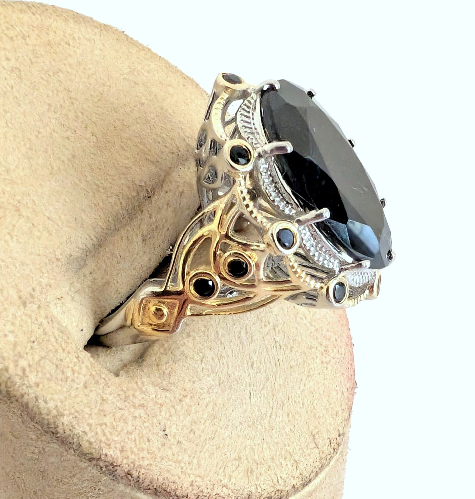 Gorgeous STS Karis Black Spinel 18K Gold/Rhodium over Sterling Silver Ring 6.5