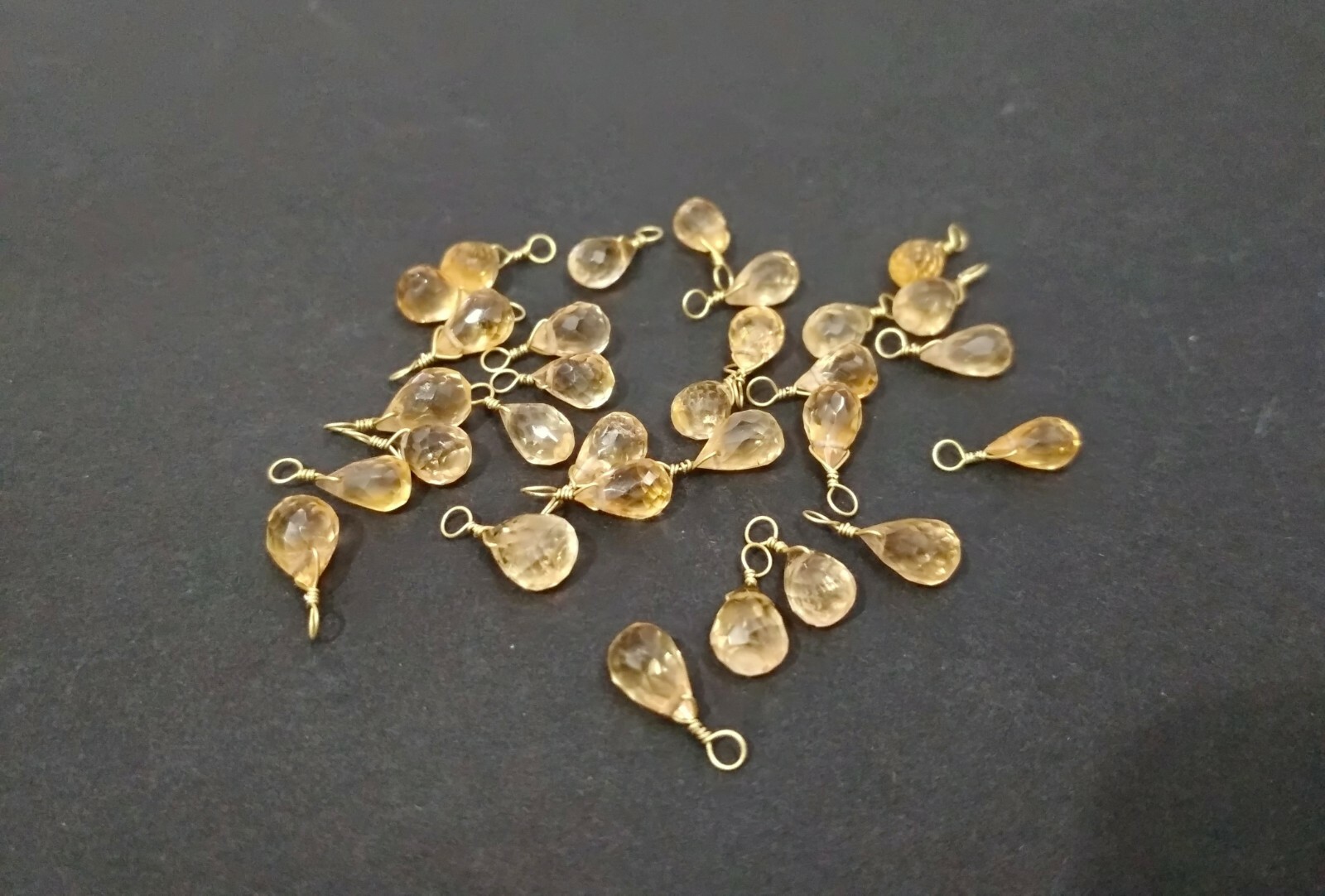 25 Pcs Citrine Teardrop 4×6-5x7mm Faceted Beads, 24k Gold Plated Wire Wrapped