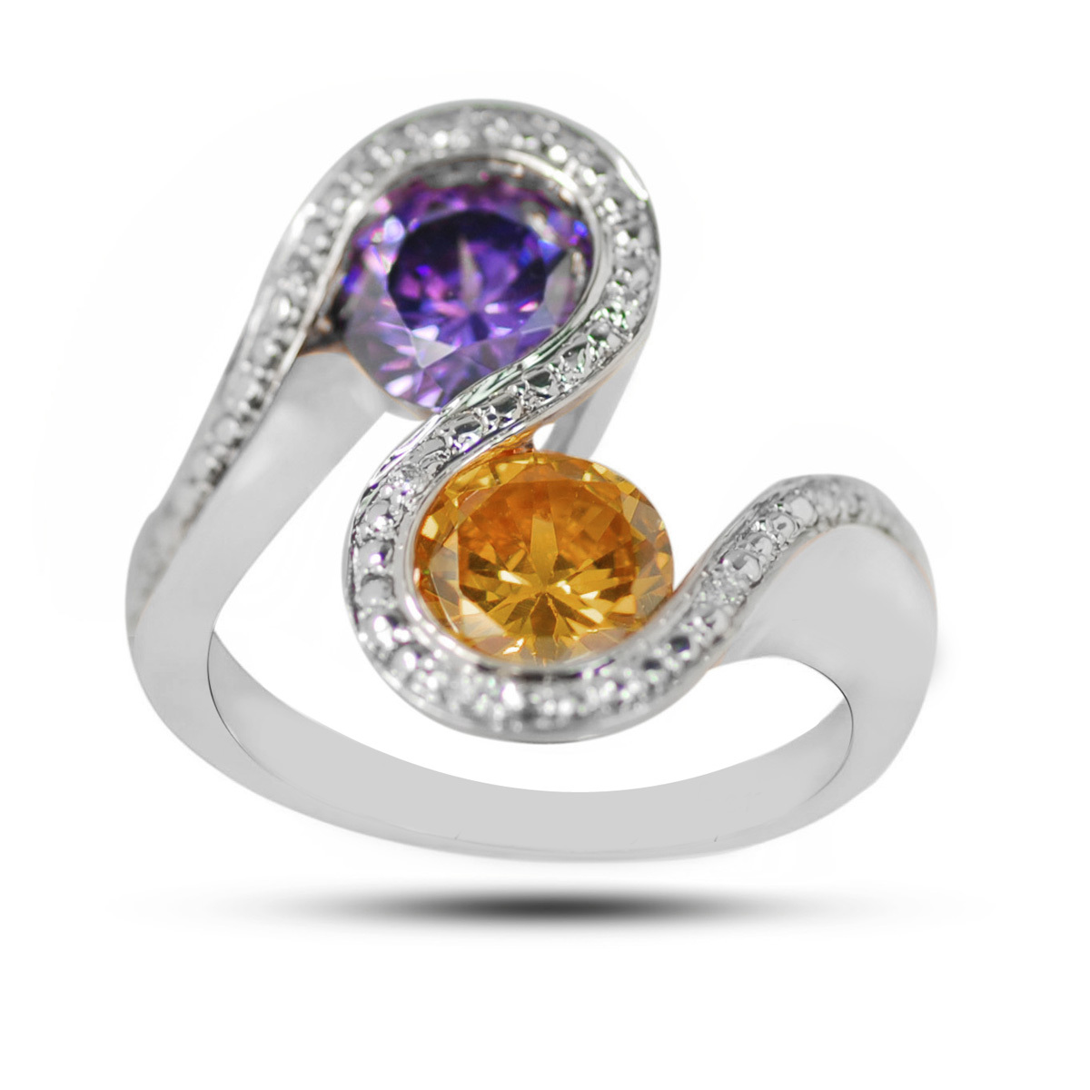 De Buman Sterling Silver 4.5 ctw Created Citrine and Amethyst Size 7