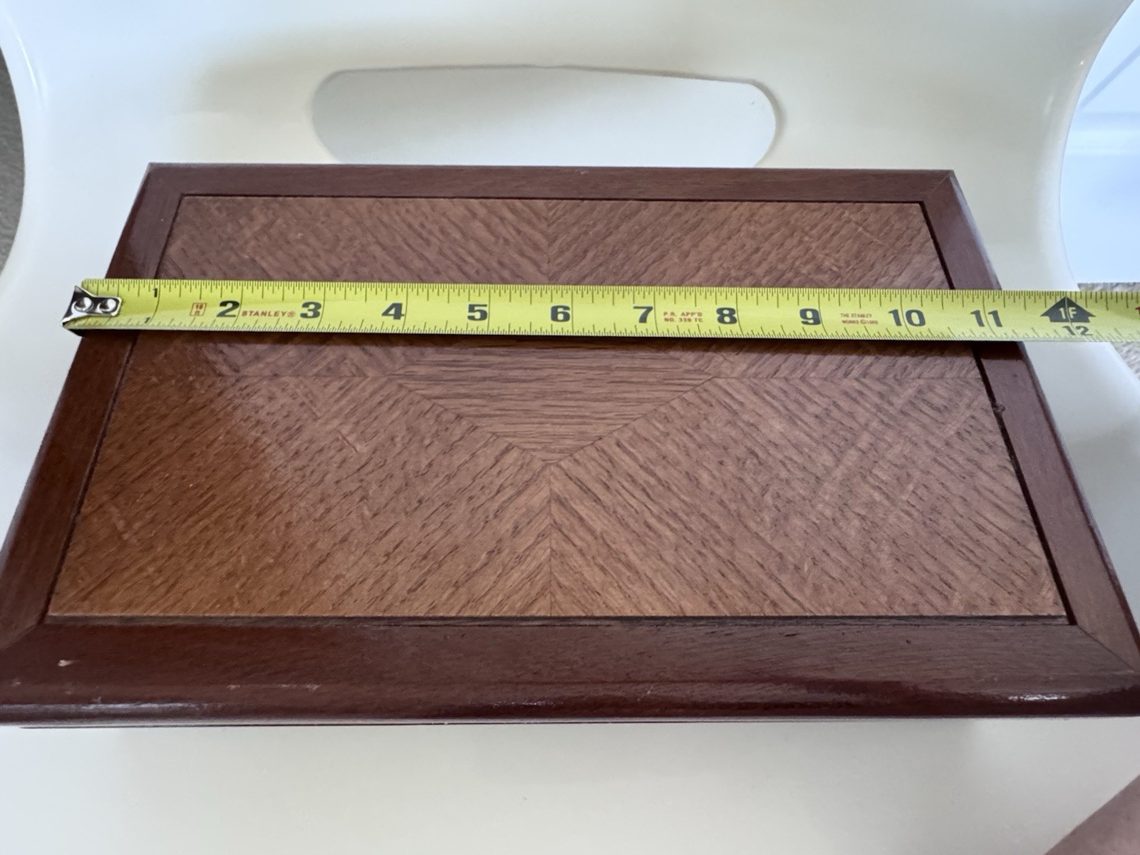 Vintage Victorian Wooden Jewelry Box Parquet Inlay Valet Stash Keepsake Trinket