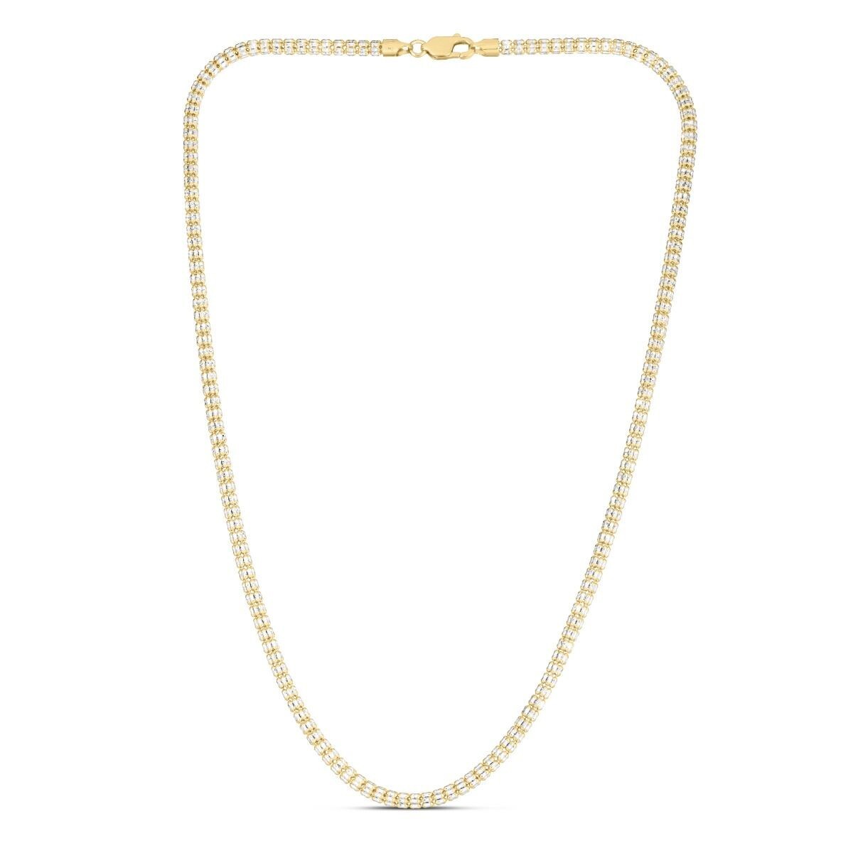 10k Two Tone Gold 20″ 2.7MM Sparkle Ice Link Chain Necklace Iced Rope 9 Grams