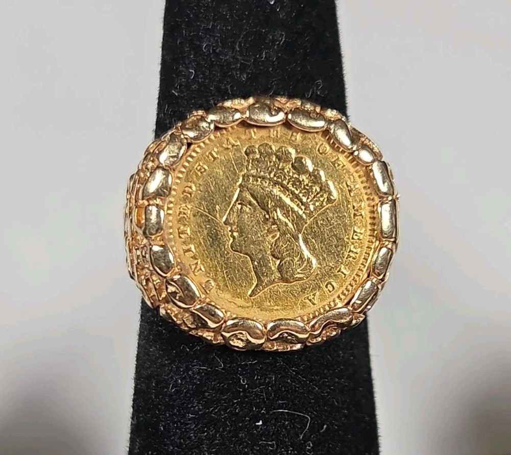 14K Women’s Ring. W/Type 3 U.S. Gold Coin. 8.48 gr. TW. Sz 4.5. .17oz AGW