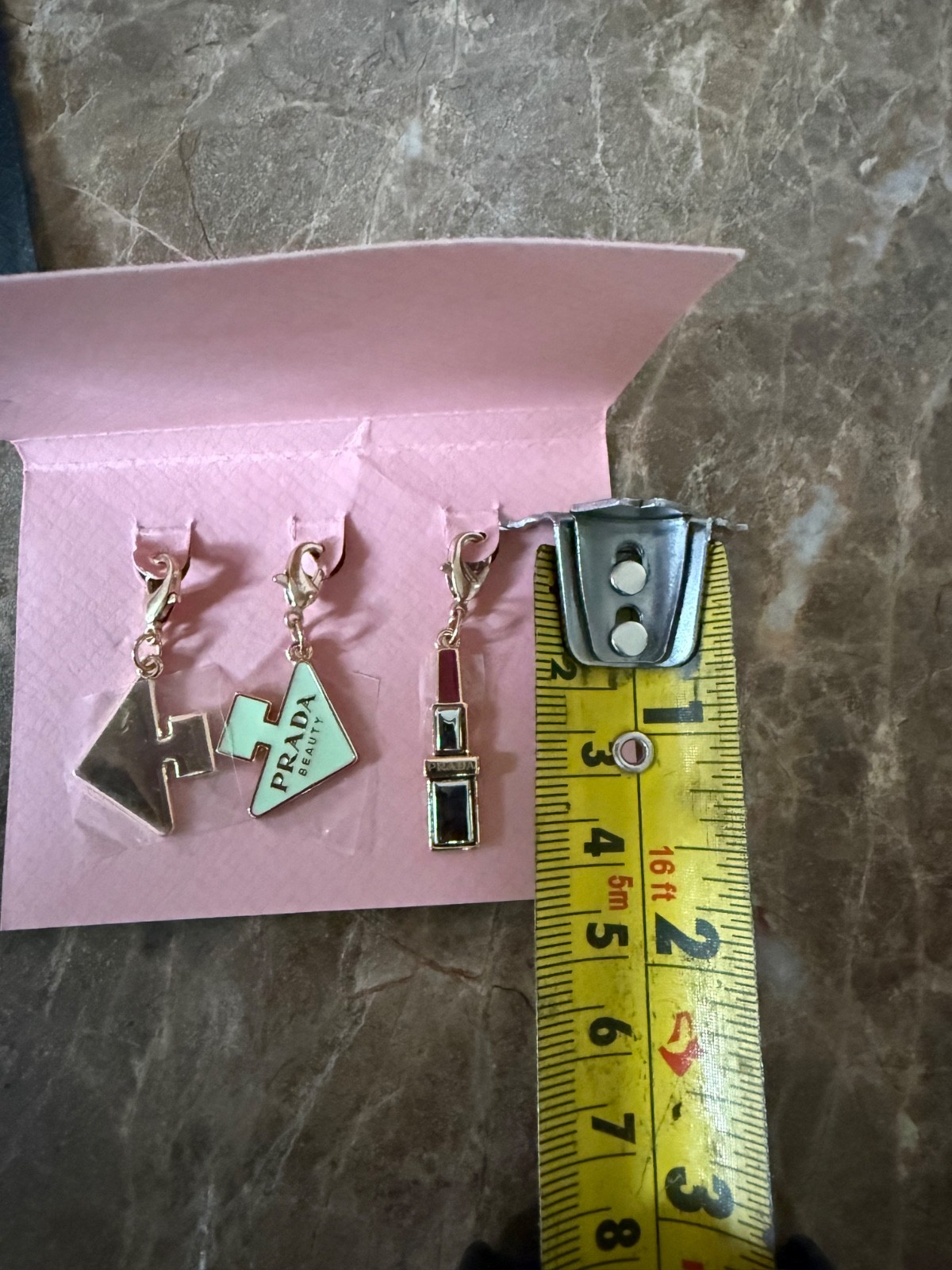 Prada Three Piece Enamel Zipper Pull Bag Charm NWOT