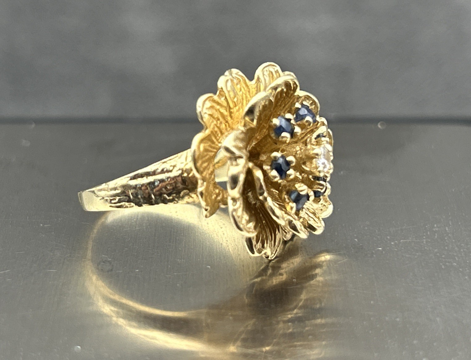 Vintage 14k Gold Sapphire & Diamond Ring Estate Antique 8.8 Grams (Not Scrap)