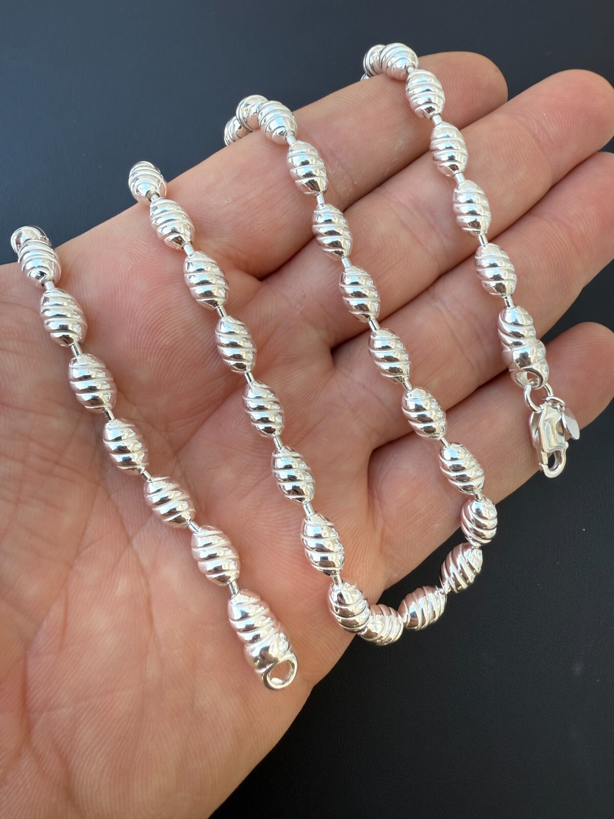 Solid 925 Sterling Silver 6mm Ball Bead Chain Infinity Dog Tag Mens Necklace